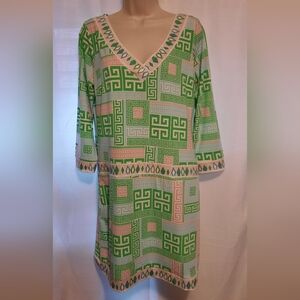 Macbeth Collection Green Long Sleeve V-Neck Resort Dress